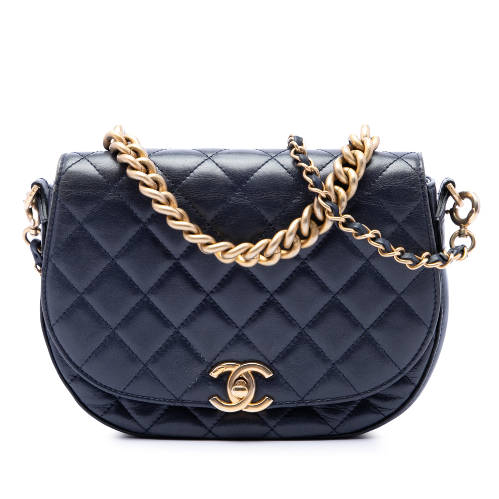 Pre-Loved Chanel CC Quilted Lambskin Chain Handle Half Moon Flap